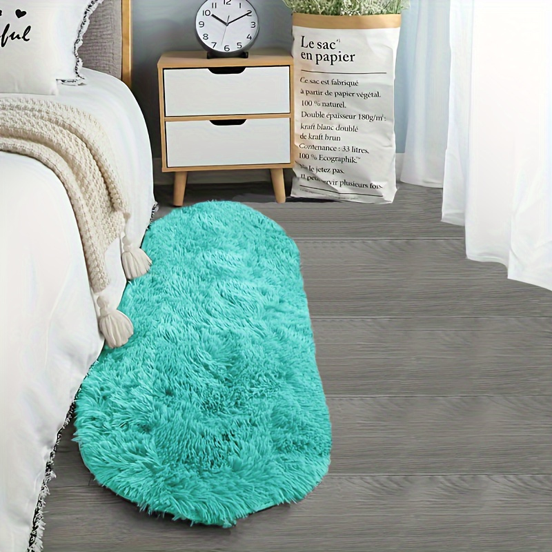 Soft Oval Plush Floor Rug - Non Slip Shaggy Bedroom Area Rug for Living Room Decor