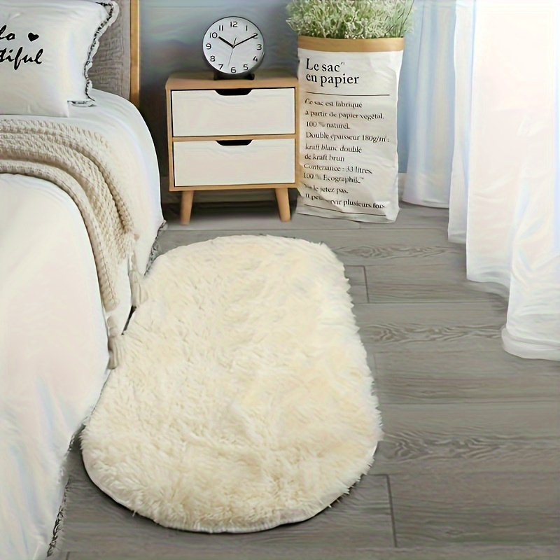 Soft Oval Plush Floor Rug - Non Slip Shaggy Bedroom Area Rug for Living Room Decor