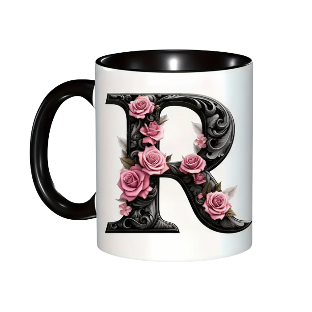 Floral Alphabet Initial Ceramic Mug For Gifting