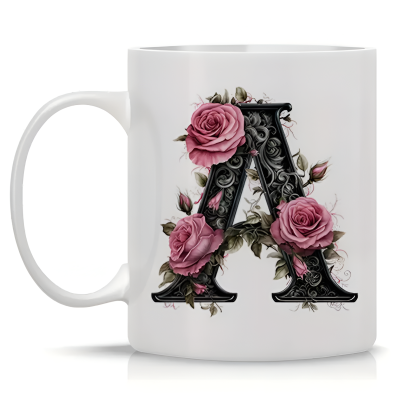 Floral Alphabet Printed Ceramic Coffee Mug