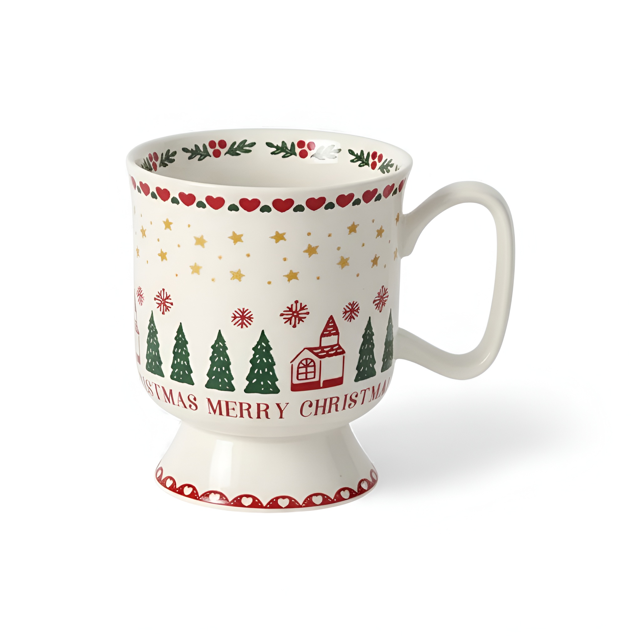 Festive Ceramic Mug With Christmas Tree And Snowflake Design