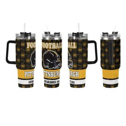40oz Pittsburgh Steelers Football Team Themed Stainless Steel Travel Tumbler