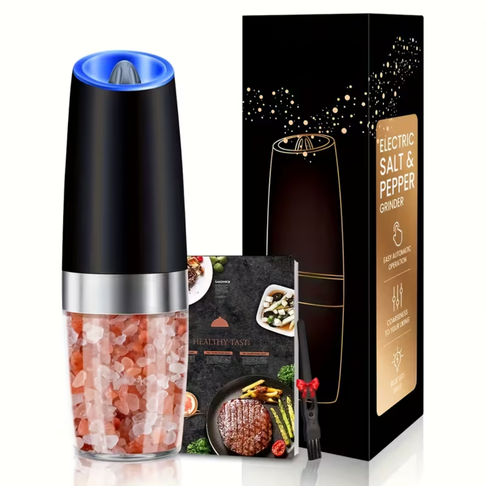 Gravity Electric Salt and Pepper Grinder Set - 2 Piece Automatic Spice Mill with Adjustable Coarseness