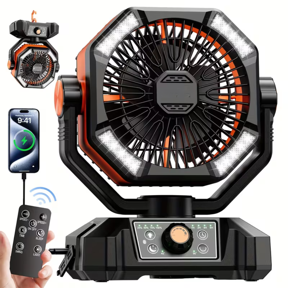 20000Mah Battery Powered Dual Motor Oscillating Camping Fan With Remote Control