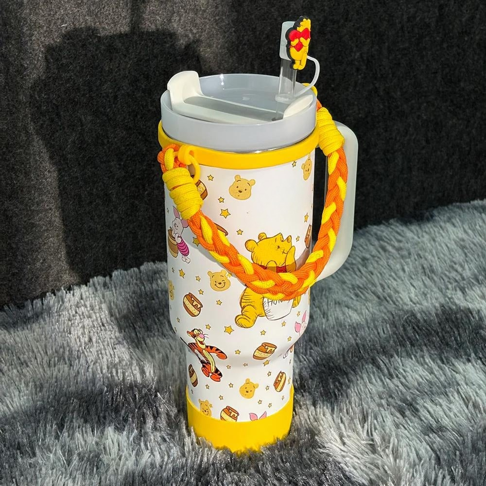 Cartoon Print 40oz Handle Tumbler With Braided Strap