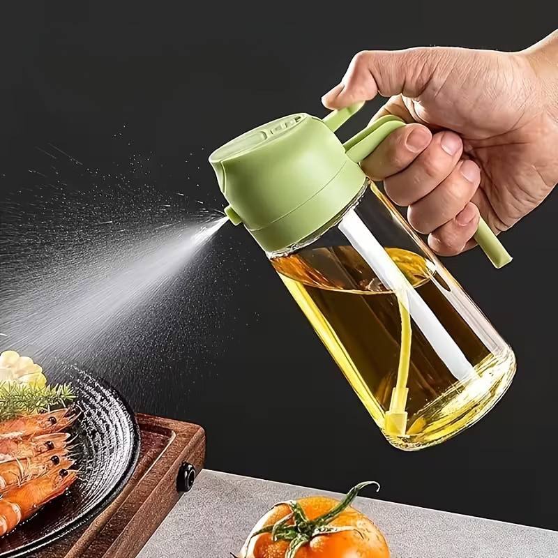 Oil Sprayer Bottle for Cooking 2 in 1 - Olive Oil Spray & Pour Dispenser for Kitchen, Air Fryer, BBQ & Salad