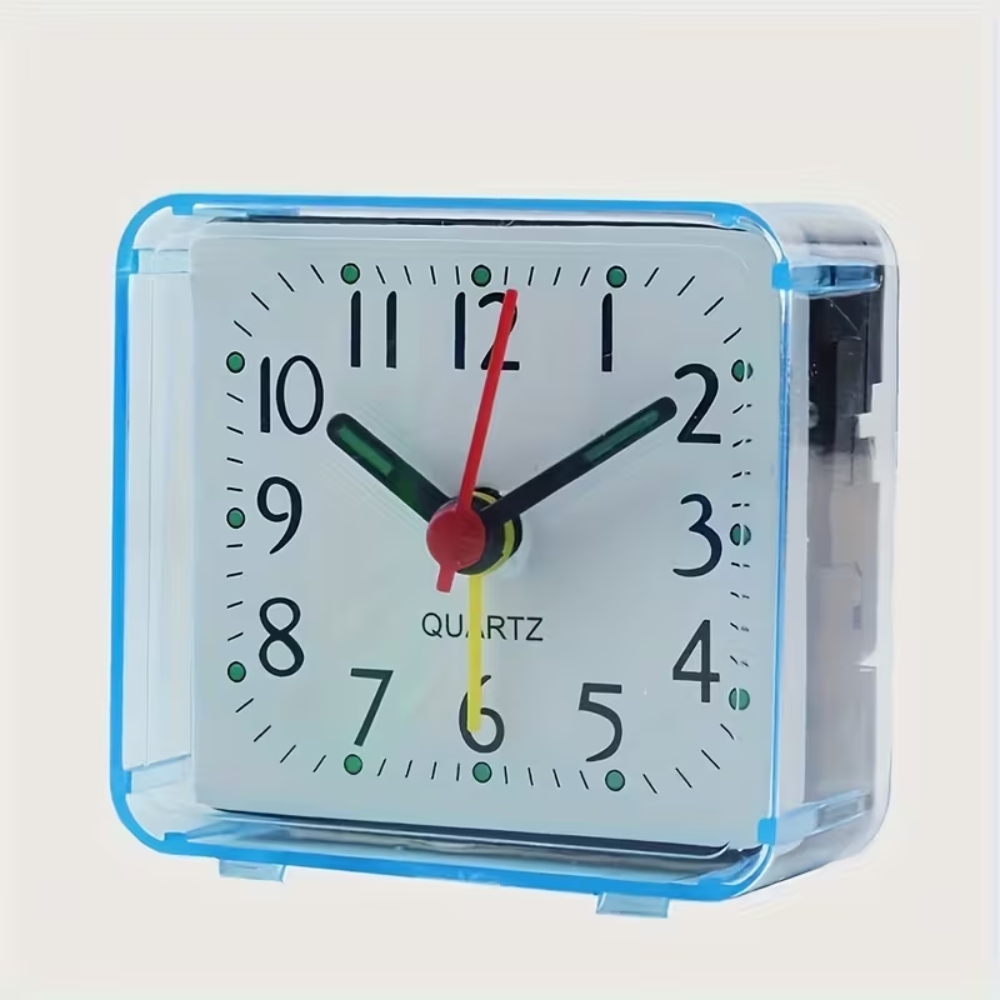 Square Battery Powered Analog Alarm Clock - Silent Non Ticking Bedside Desktop Clock