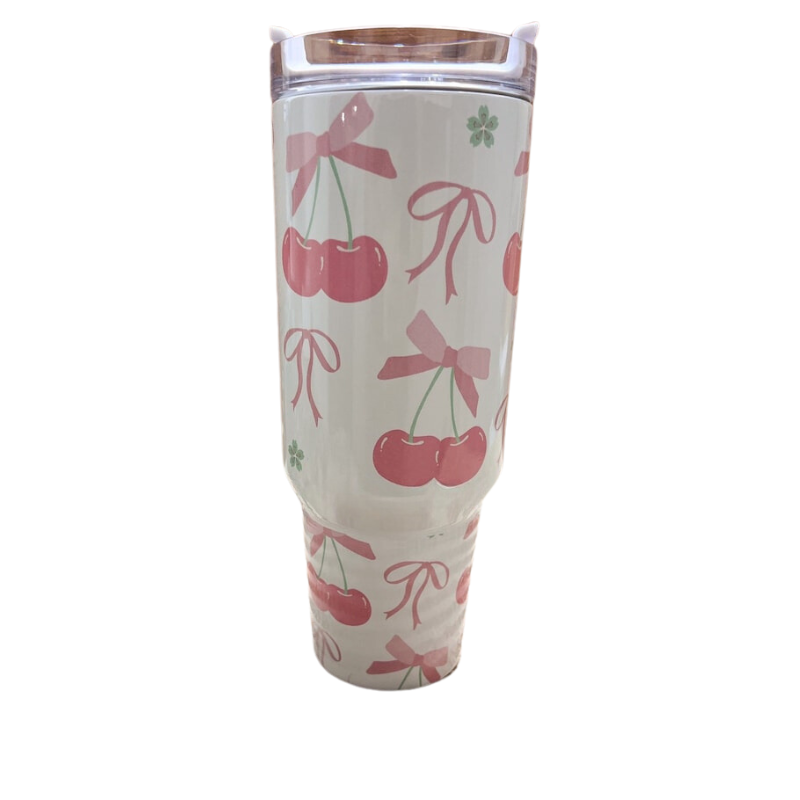 Cherry Coquette 40 oz Travel Tumbler with Bows-Wine and Whiskey Decanter