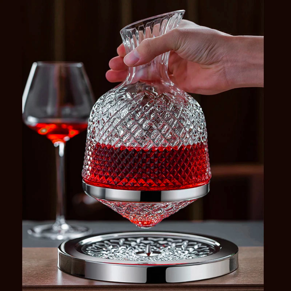 360° Rotating Crystal Wine Decanter with Tray-Wine and Whiskey Decanter