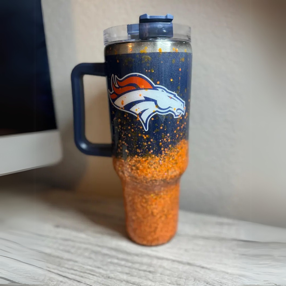 Denver Broncos Double Wall Insulated Tumbler With Handle-Wine and Whiskey Decanter