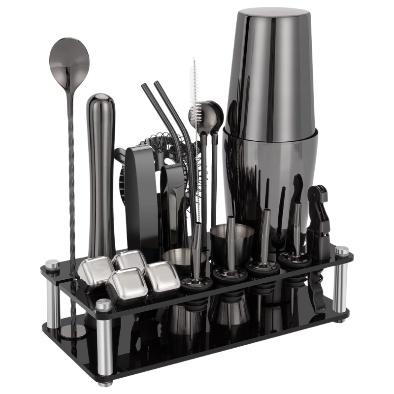 23 Pieces Cocktail Shaker Complete Mixology Kit With Stand-Wine and Whiskey Decanter