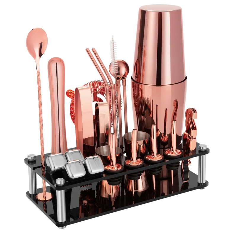 23 Pieces Cocktail Shaker Complete Mixology Kit With Stand-Wine and Whiskey Decanter