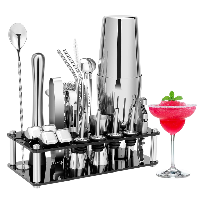 23 Pieces Cocktail Shaker Complete Mixology Kit With Stand-Wine and Whiskey Decanter