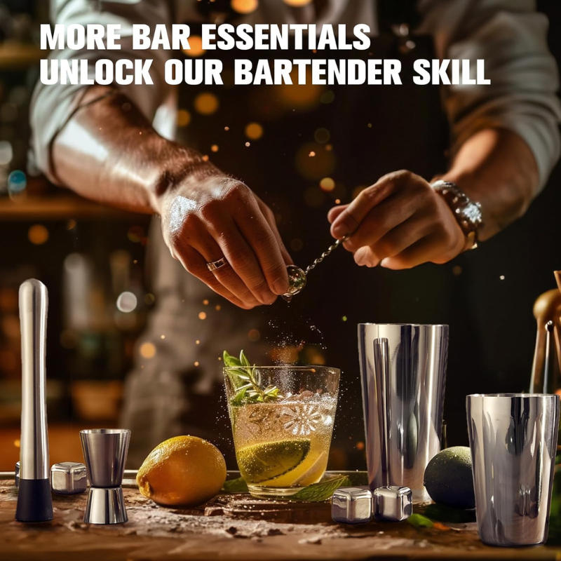 23 Pieces Cocktail Shaker Complete Mixology Kit With Stand-Wine and Whiskey Decanter
