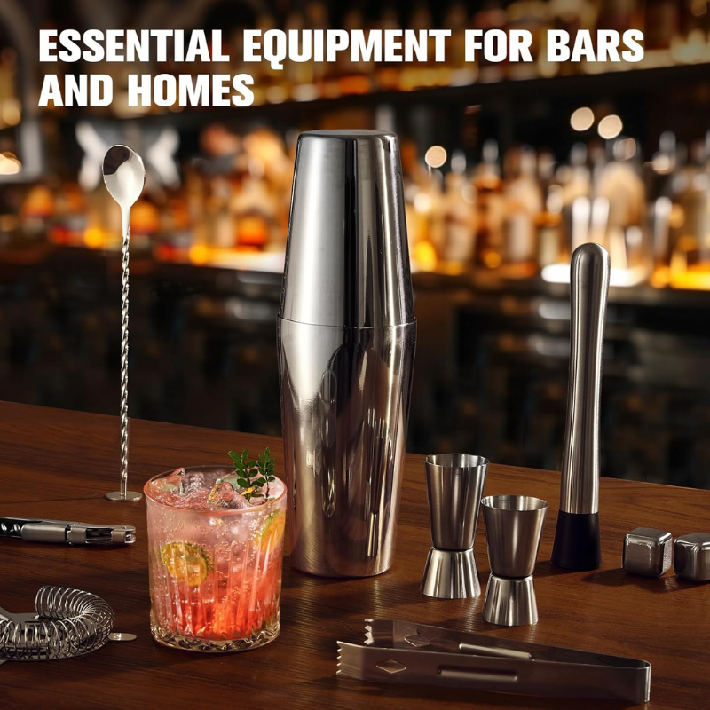 23 Pieces Cocktail Shaker Complete Mixology Kit With Stand-Wine and Whiskey Decanter