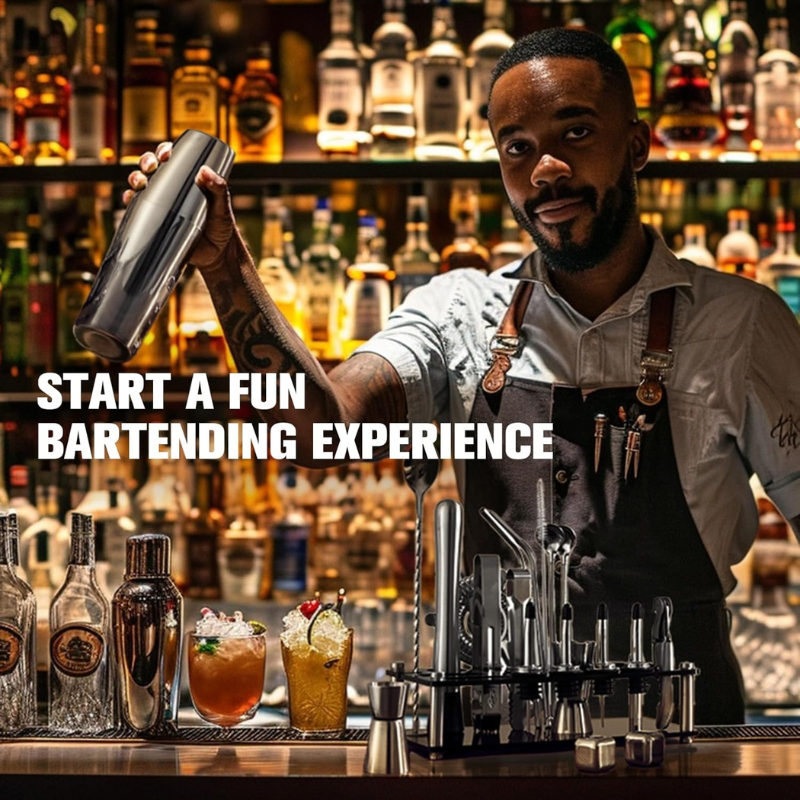 23 Pieces Cocktail Shaker Complete Mixology Kit With Stand-Wine and Whiskey Decanter