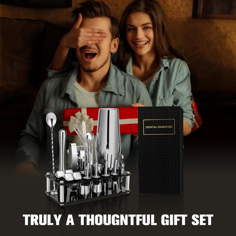 23 Pieces Cocktail Shaker Complete Mixology Kit With Stand-Wine and Whiskey Decanter