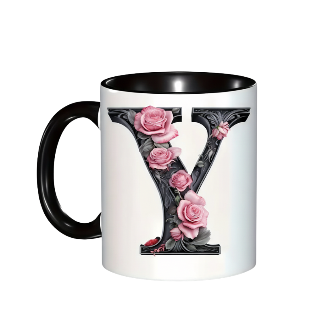 Floral Alphabet Initial Ceramic Mug For Gifting