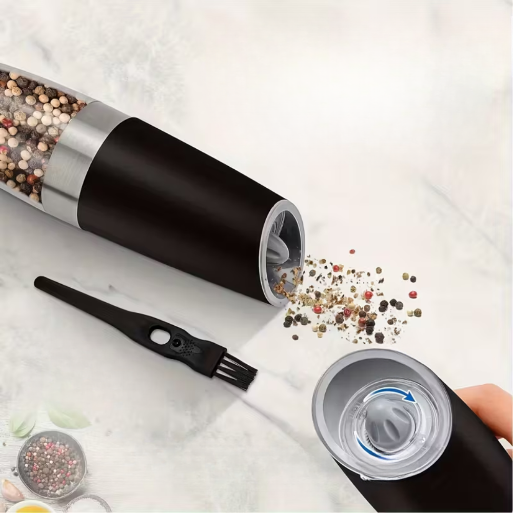 Gravity Electric Salt and Pepper Grinder Set - 2 Piece Automatic Spice Mill with Adjustable Coarseness