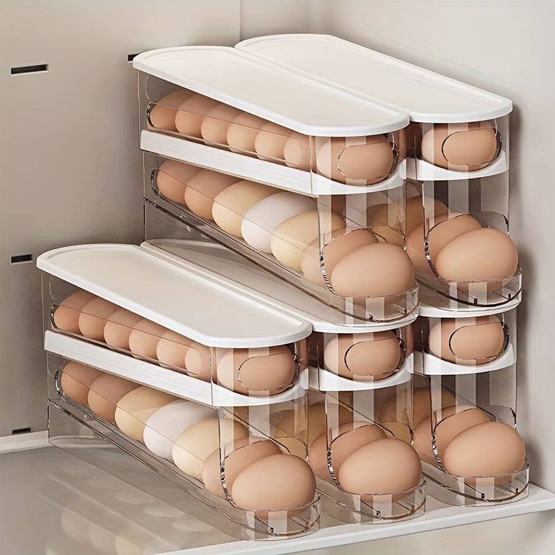 Automatic Egg Storage Box With Double Layer Sliding Design And Flip Cover