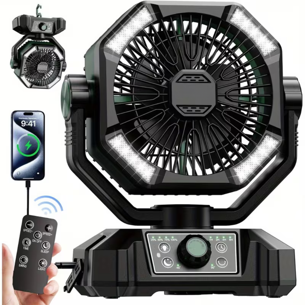 20000Mah Battery Powered Dual Motor Oscillating Camping Fan With Remote Control