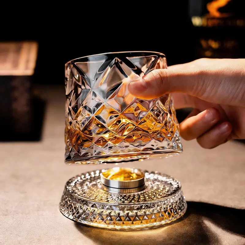 Rotating Crystal Whiskey Tumbler Glass Cup