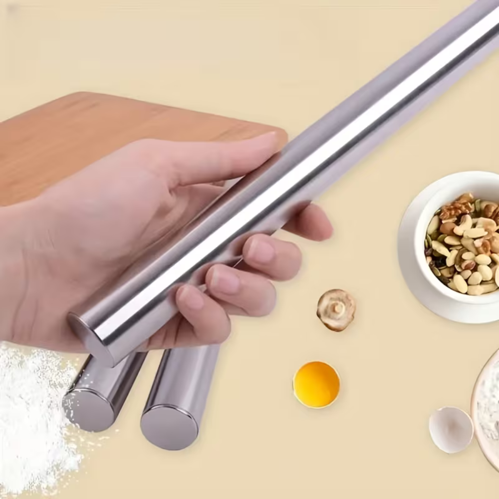 Stainless Steel Rolling Pin - Hollow Lightweight Dough Roller for Baking Pastry Pizza & Cookies | Non-Stick Surface