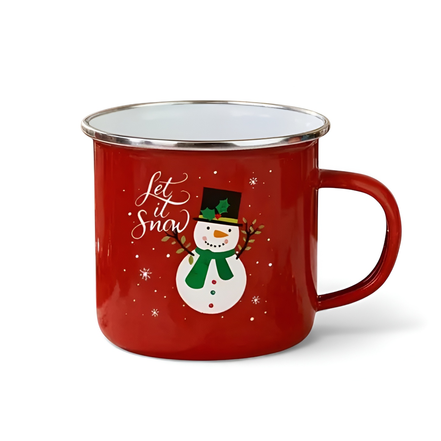 Pack Of 6 Merry Christmas Enamel Mug Collection With Reindeer And Snowman Graphics