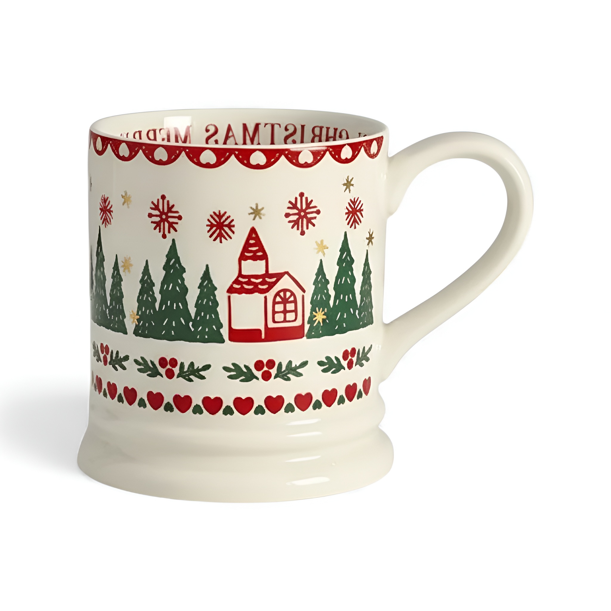 Festive Ceramic Mug With Christmas Tree And Snowflake Design