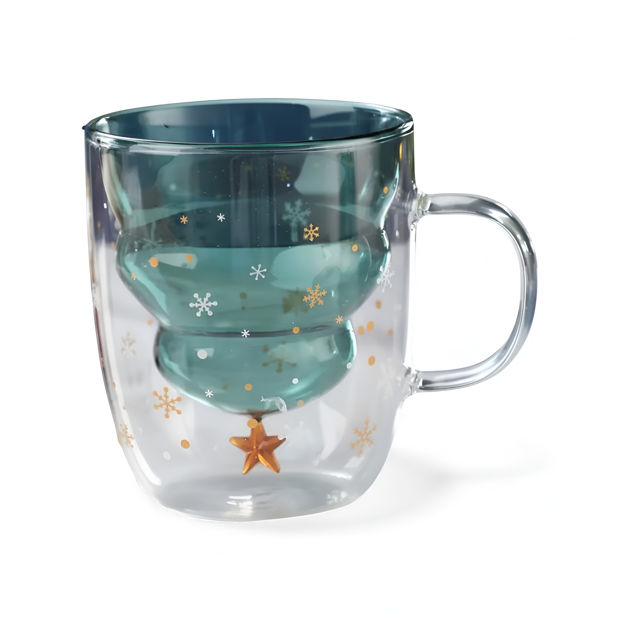 Christmas Tree Shaped Glass Mug 2 Piece Set With Lid