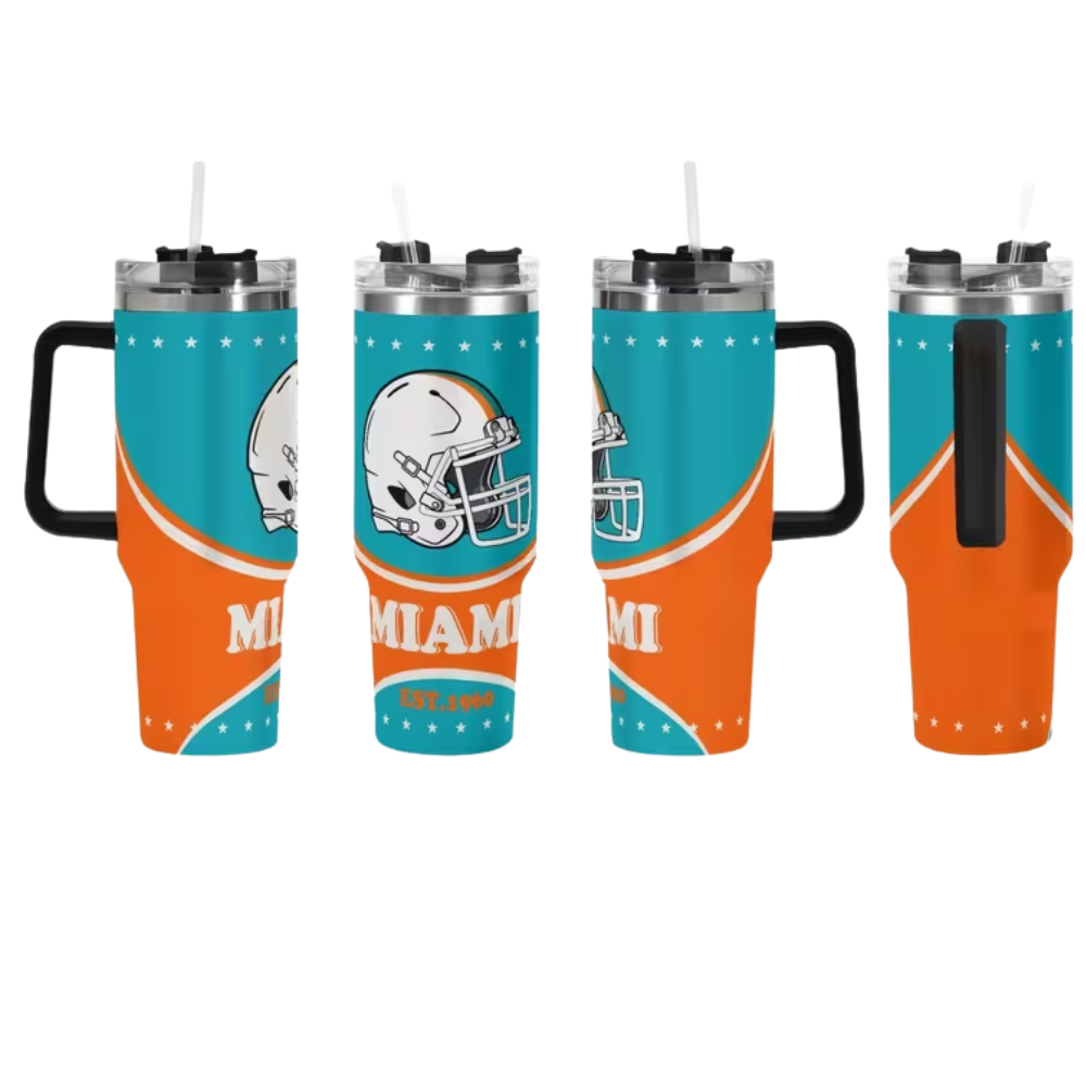 Miami Football 40oz Stainless Steel Insulated Tumbler with Straw