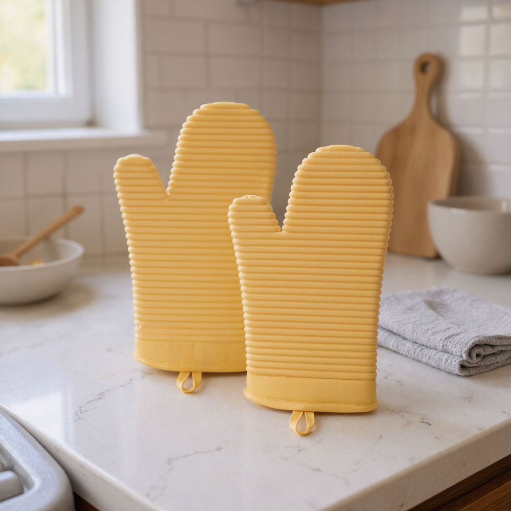 Ribbed Soft Silicone Oven Mitt Set