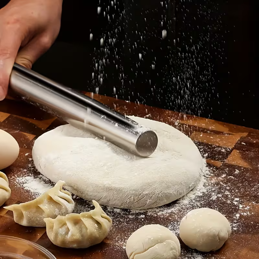 Stainless Steel Rolling Pin - Hollow Lightweight Dough Roller for Baking Pastry Pizza & Cookies | Non-Stick Surface