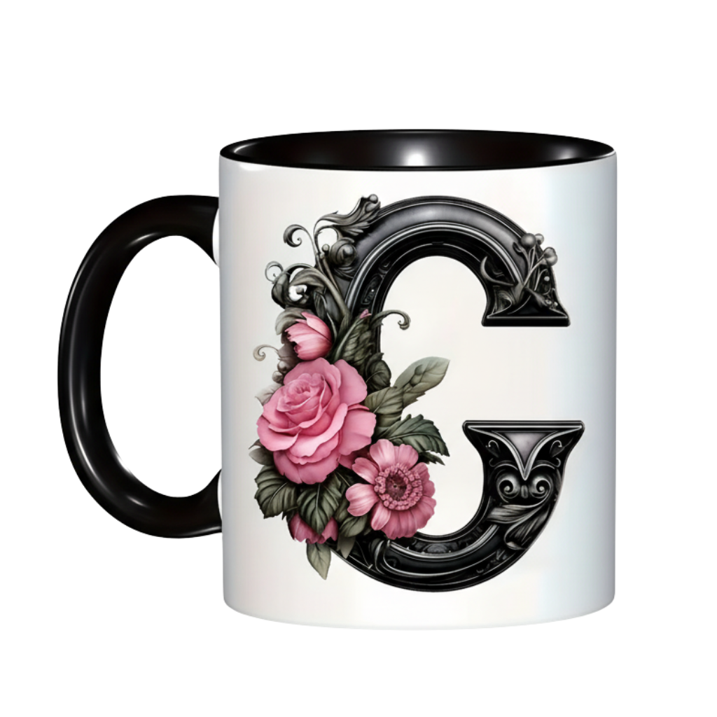 Floral Alphabet Initial Ceramic Mug For Gifting