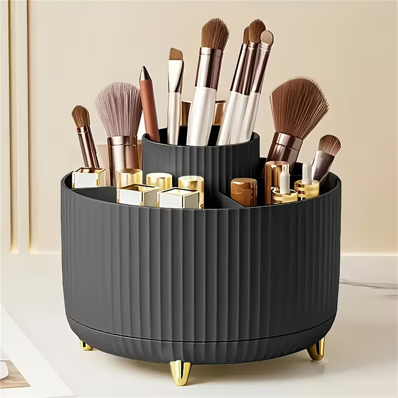 360 Degree Rotating Makeup Organizer With Multi Compartments Storage