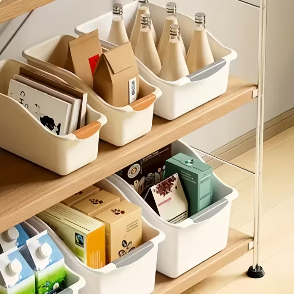 Curved Plastic Storage Boxes 2 Pack - Kitchen Organizer Containers, Stackable Cabinet & Pantry Bins