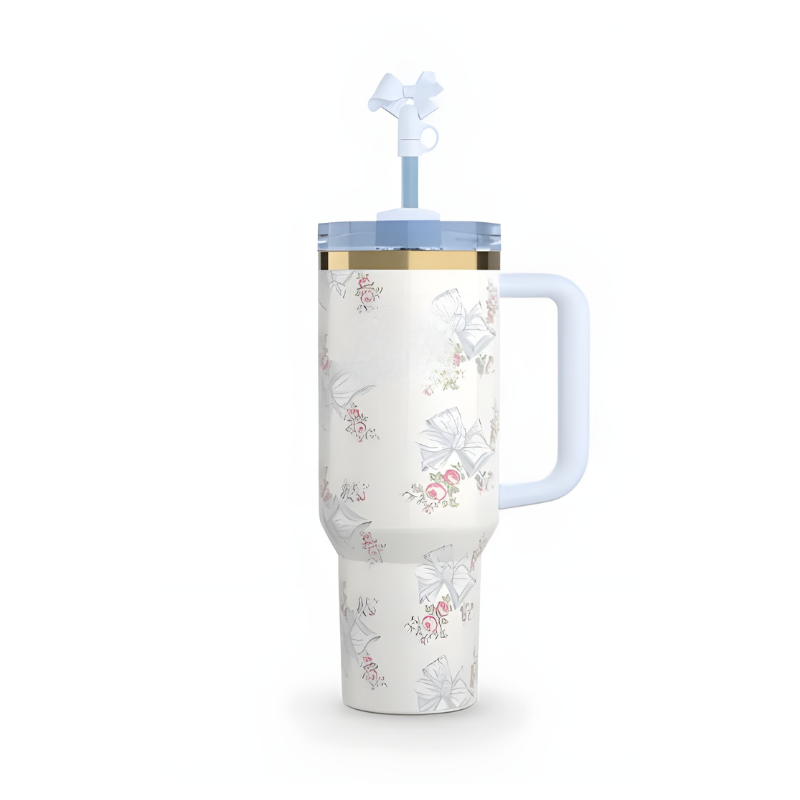 Floral Pattern Insulated Tumbler With Handle-Wine and Whiskey Decanter