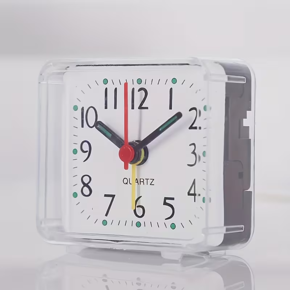 Square Battery Powered Analog Alarm Clock - Silent Non Ticking Bedside Desktop Clock