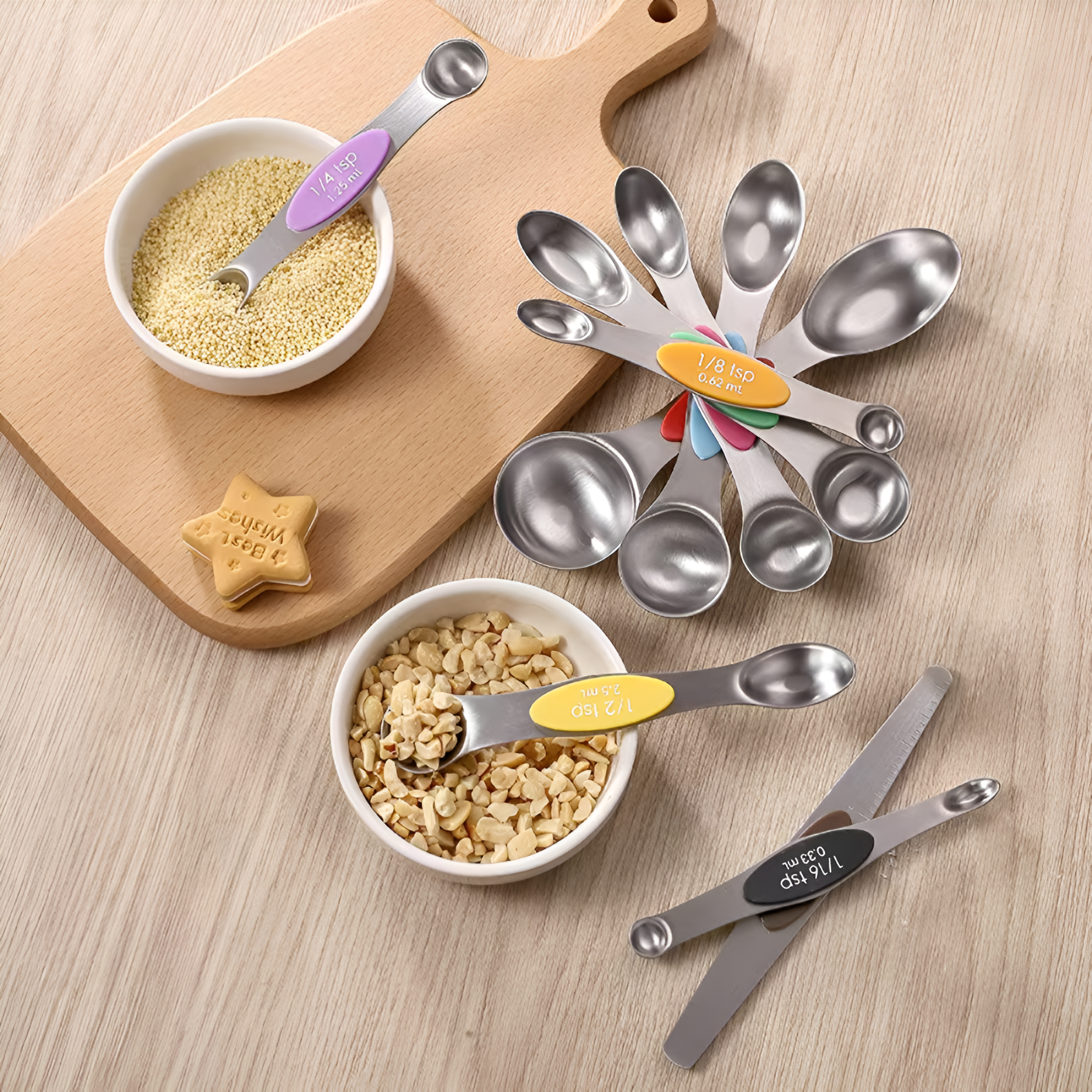 9pcs Magnetic Measuring Spoons Set | Dual Side Teaspoon, Heavy Duty Stainless Steel with Leveler