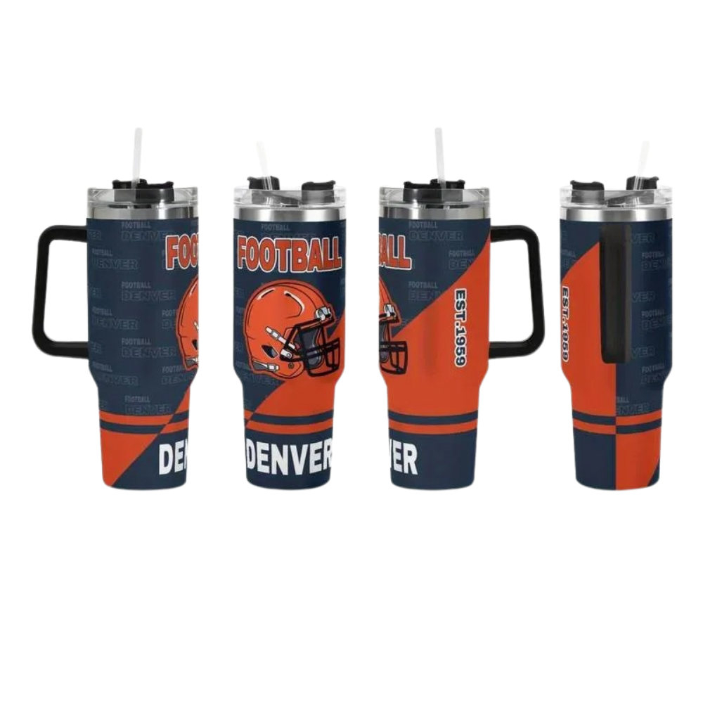 Denver Broncos Football Themed Tumbler With Handle