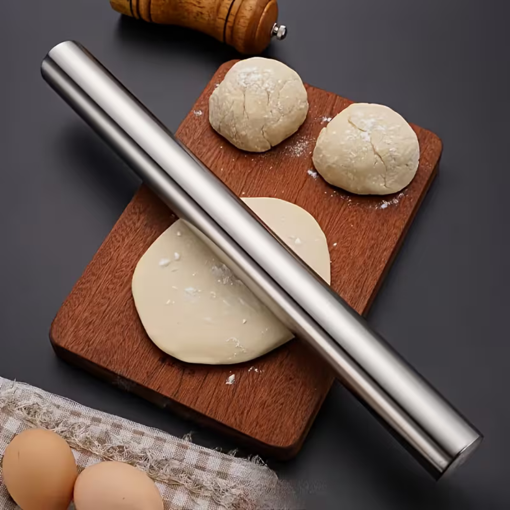 Stainless Steel Rolling Pin - Hollow Lightweight Dough Roller for Baking Pastry Pizza & Cookies | Non-Stick Surface