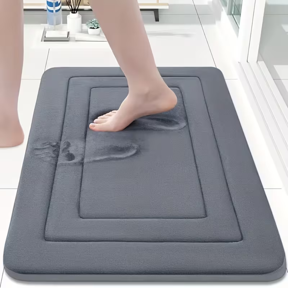 Non Slip Absorbent Fleece Bathroom Mat - Soft Quick Dry Bath Rug for Shower, Tub & Bathroom Floor