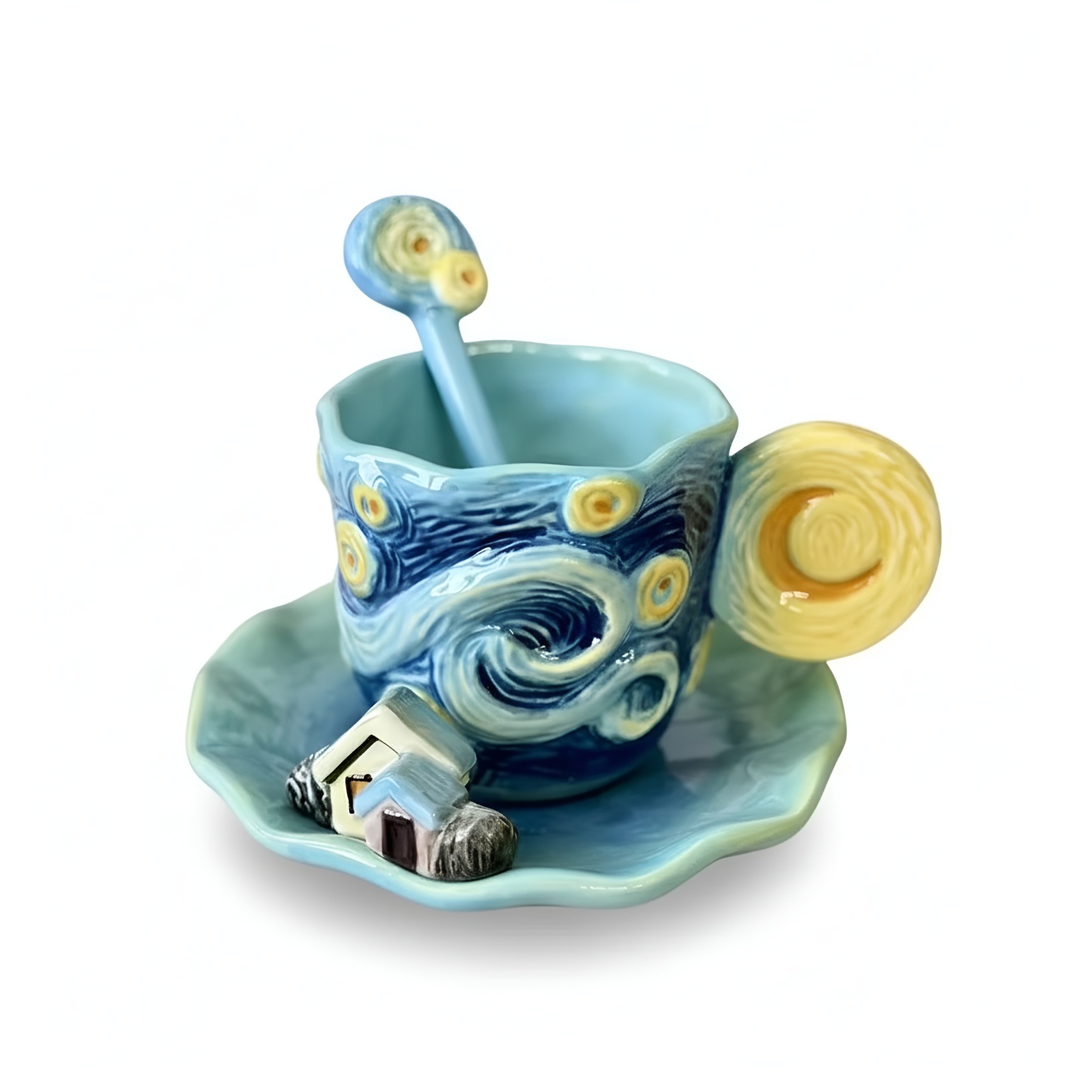 3D Painted Starry Art Ceramic Coffee Cup With Saucer Set