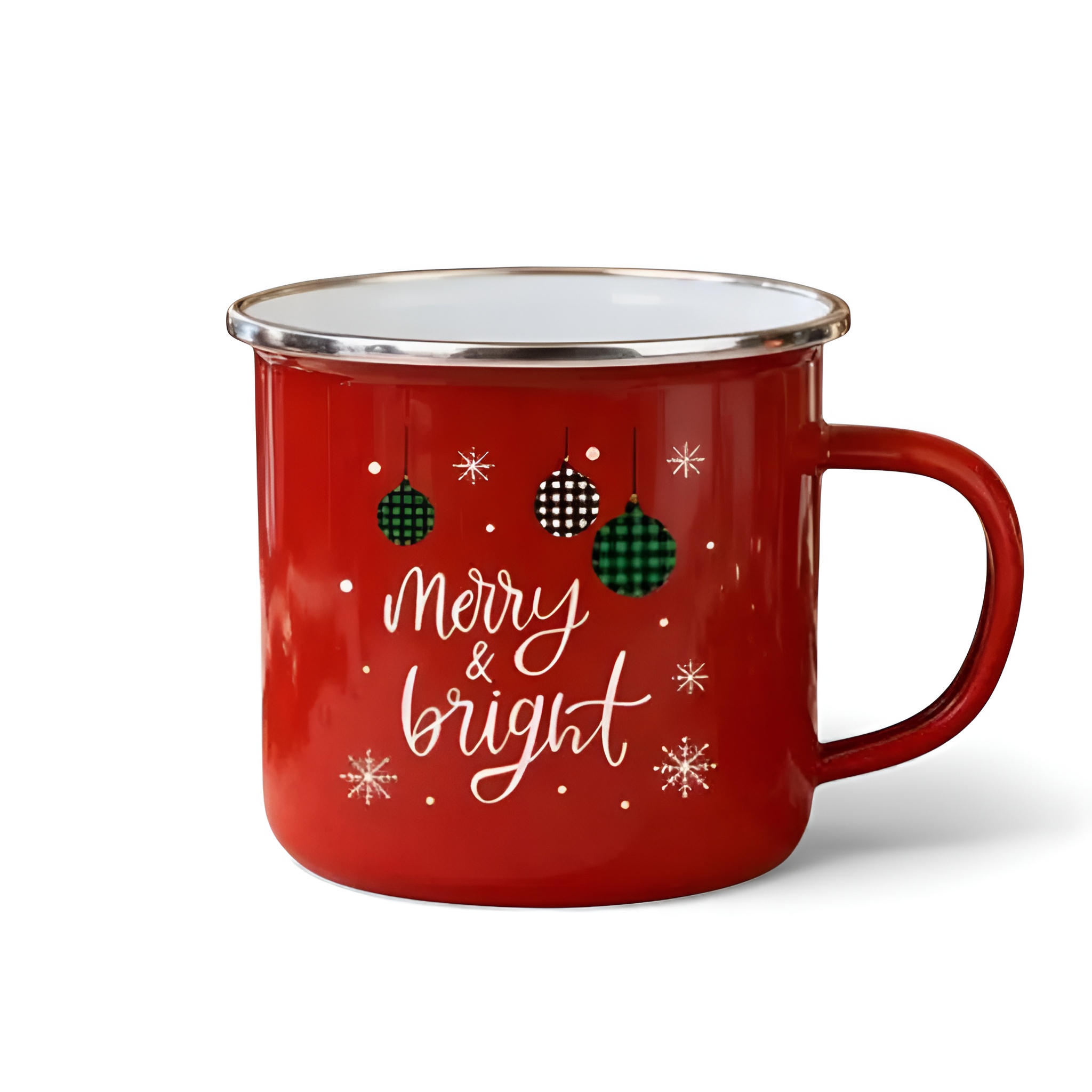 Pack Of 6 Merry Christmas Enamel Mug Collection With Reindeer And Snowman Graphics
