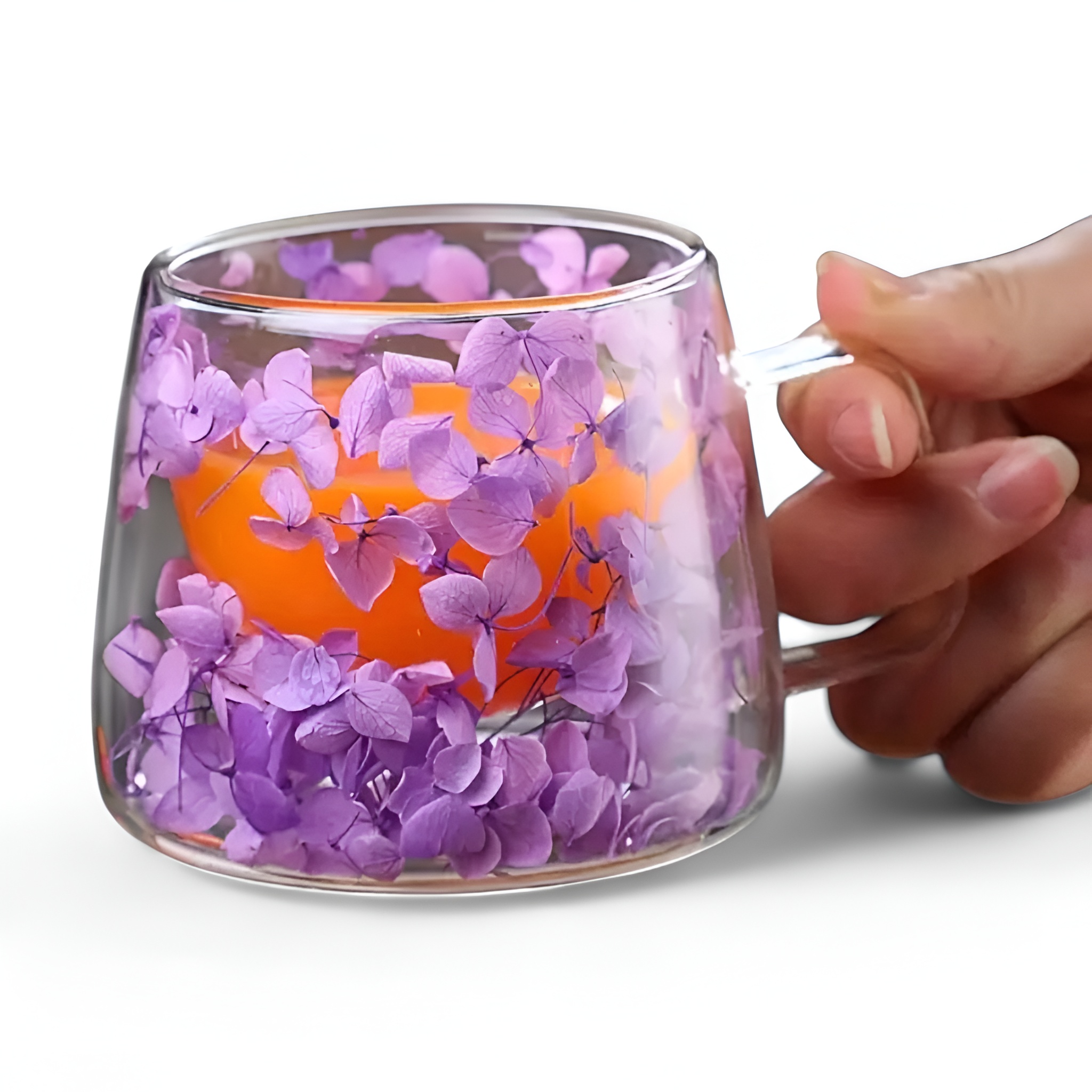 Flowers Inside Glass Coffee Mug