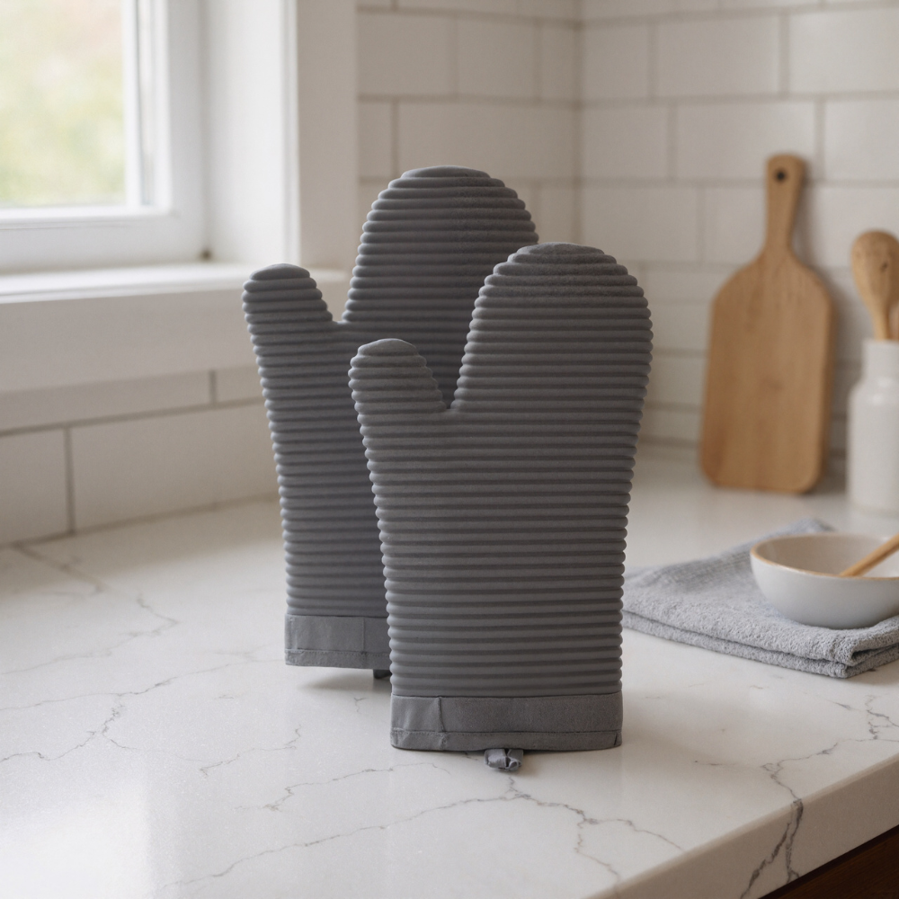 Ribbed Soft Silicone Oven Mitt Set
