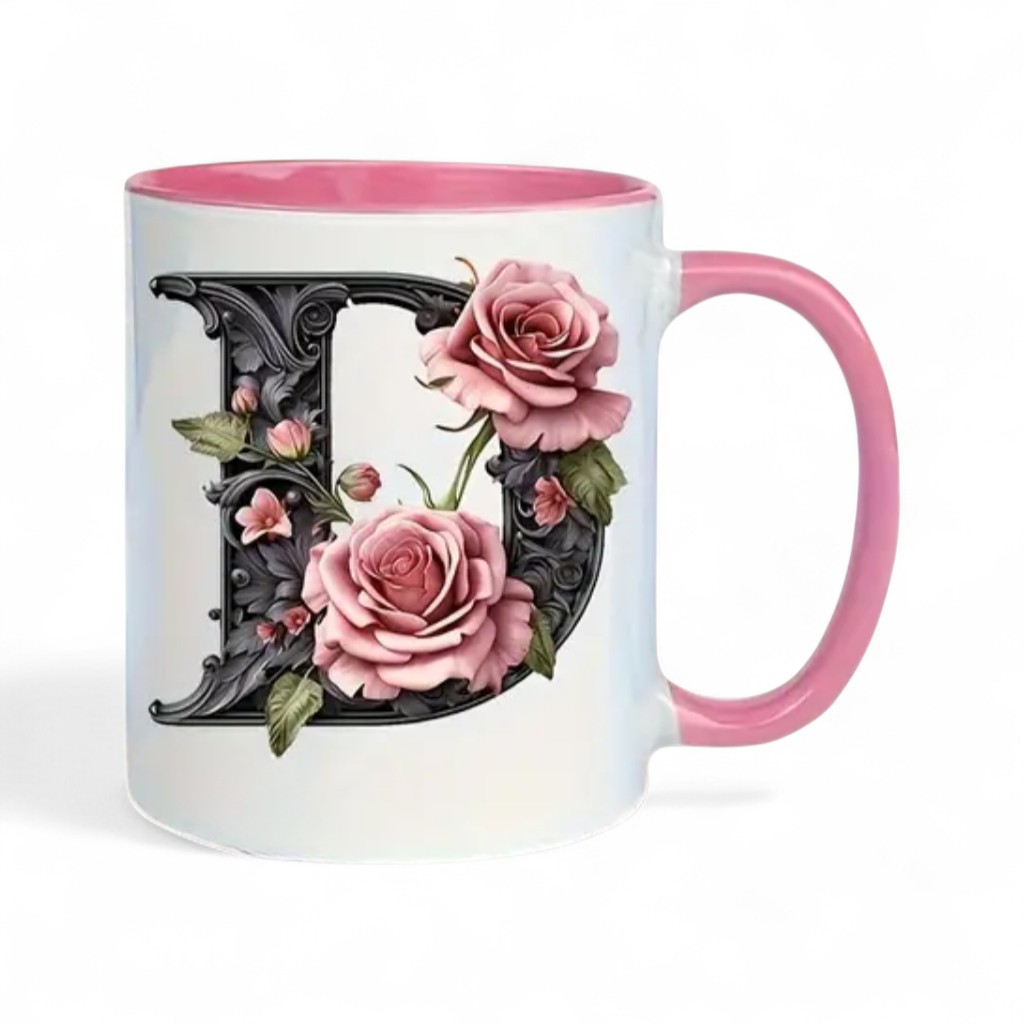 Floral Alphabet Letter Printed Ceramic Coffee Mug