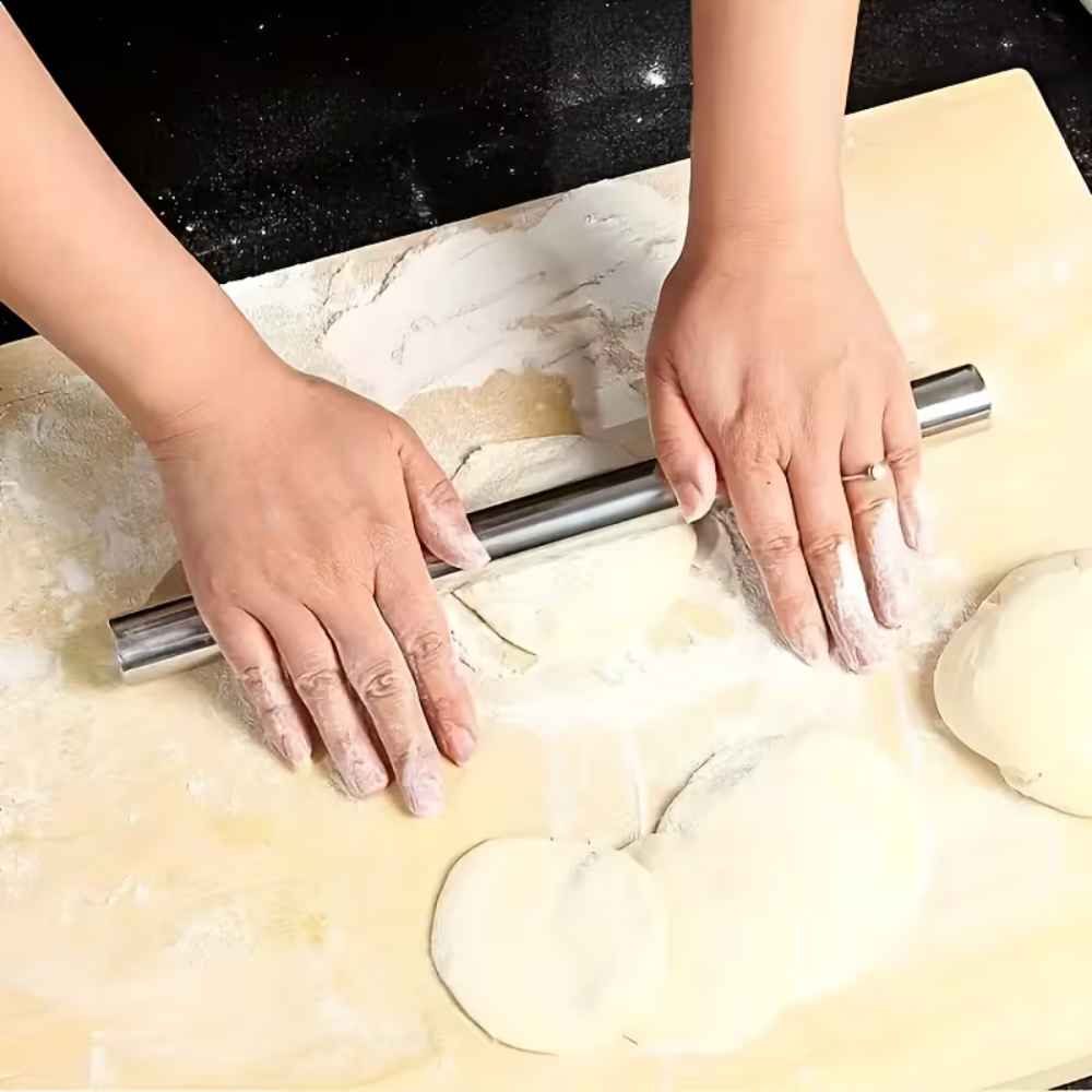Stainless Steel Rolling Pin - Hollow Lightweight Dough Roller for Baking Pastry Pizza & Cookies | Non-Stick Surface