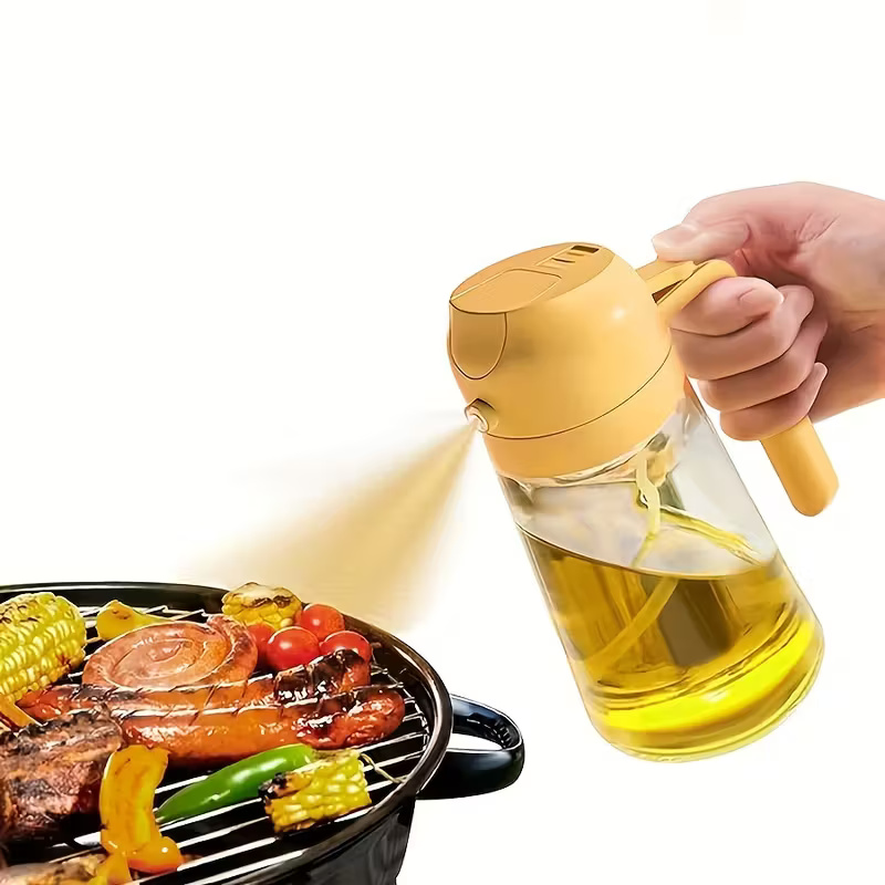 Oil Sprayer Bottle for Cooking 2 in 1 - Olive Oil Spray & Pour Dispenser for Kitchen, Air Fryer, BBQ & Salad