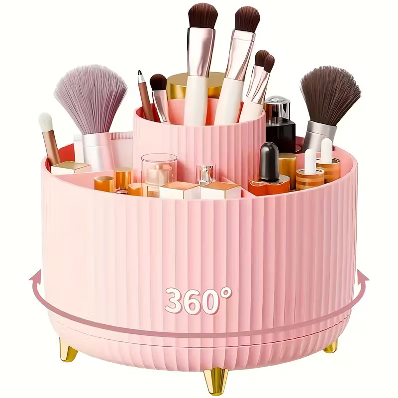 360 Degree Rotating Makeup Organizer With Multi Compartments Storage